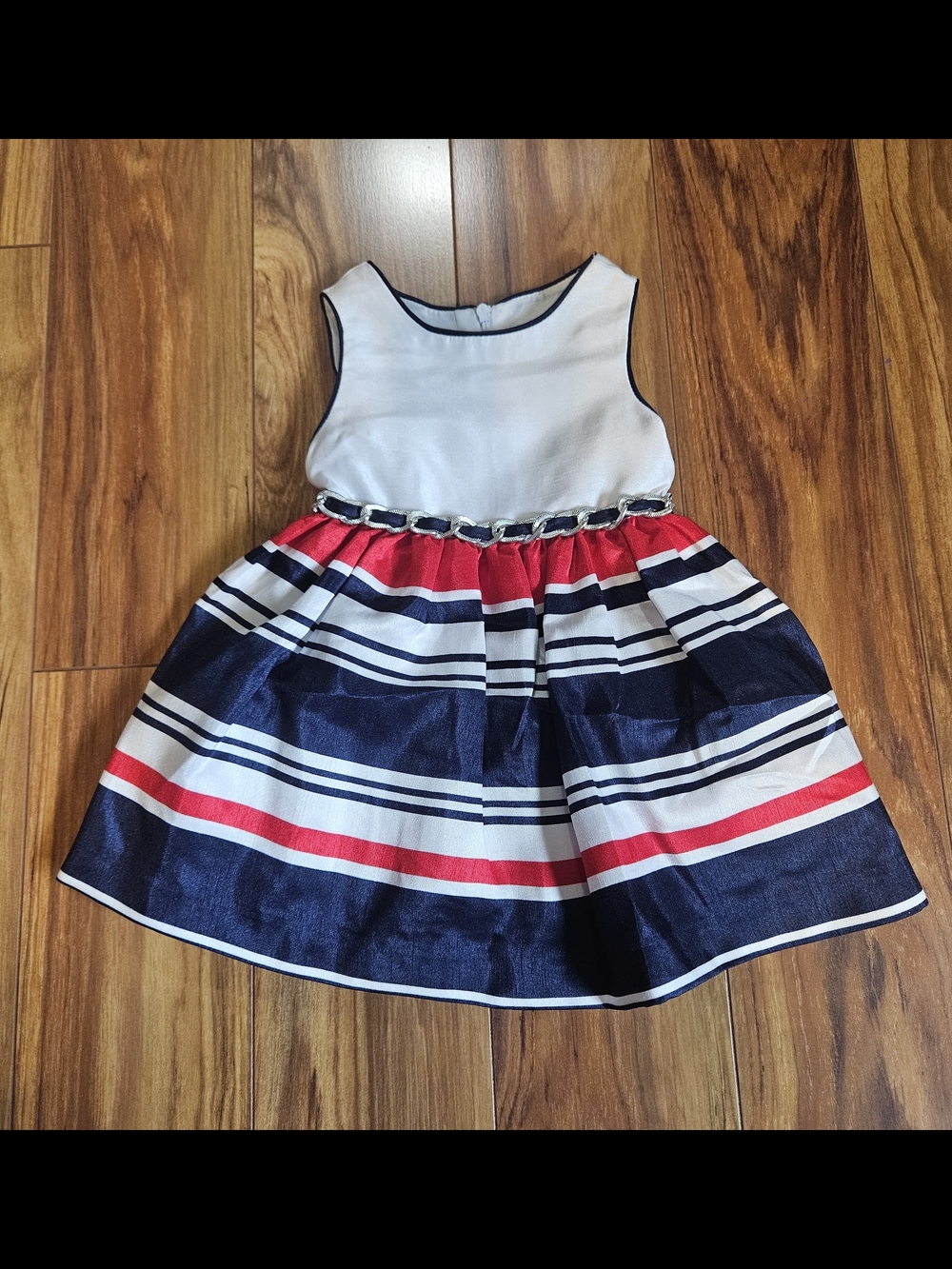 American Princess Navy, White & Red Striped Sleeveless Party Dress